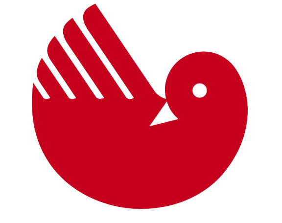 Saunier Duval Un oiseau stylisé rouge avec des ailes en forme de main.